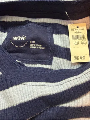 NWT Aerie Navy Striped Ribbed Long-Sleeve Top Size Medium thumbnail 7