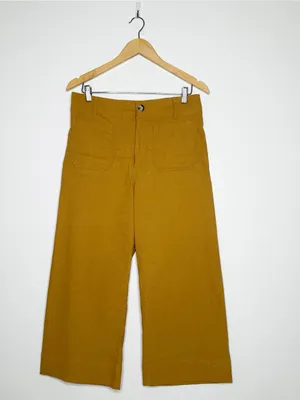 Maeve Anthropologie The Colette Linen Blend Cropped Wide Leg Pants Mustard 29 thumbnail 3