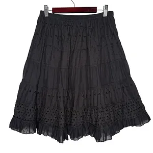 Solitaire Black Eyelet Ruffle Skirt‎ Size S Romantic Tiered Boho Lined Cotton thumbnail 1