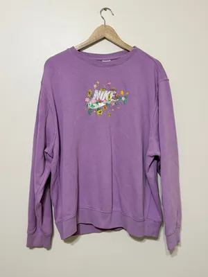 Nike Floral Mushroom Embroidered Sweatshirt Lilac Purple Fleece Crewneck XL thumbnail 3