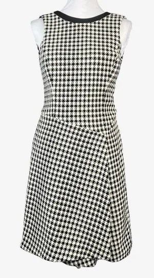 Lauren Ralph Lauren Houndstooth Faux Wrap Dress 4 Black White leather trim thumbnail 1