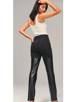 Abercrombie 90s Straight Jeans Size 27 Black Faux Leather High Rise Quiet Luxury thumbnail 11