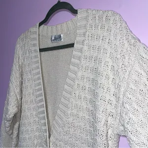 Vtg Interior Textured Fisherman Knit Cardigan Sweater Women L Cottage Coastal thumbnail 2