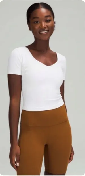 Lululemon Align Tee Short Sleeve Cropped Top White Size 6 V-Neck Open Back Shirt thumbnail 1
