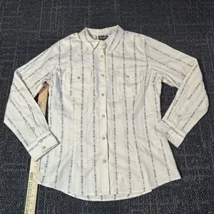Wrangler Retro White Southwestern Stripe Pearl Button Up Shirt Size Large thumbnail 1