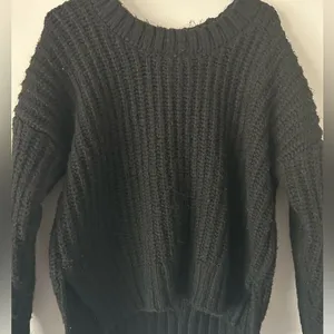 Aerie Thick Chunky Knit Black Oversized Crewneck Sweater Size XS Cozy Winter thumbnail 4