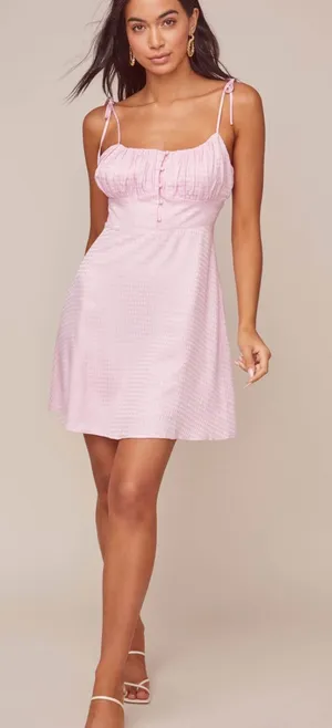 Astr Pink Tie-Shoulder Mini Dress with Ruched Bodice Size M 100% Viscose thumbnail 1