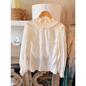 Raquel Allegra Shirred Collar Blouse Womens Off White Size 1 thumbnail 6