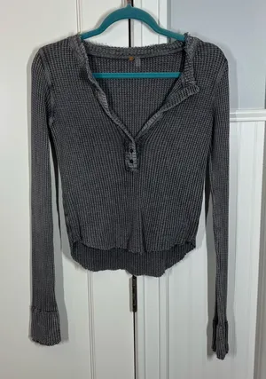 Free People FP One Colt Thermal Washed Charcoal Grey Grunge Plunge size small‎ thumbnail 1