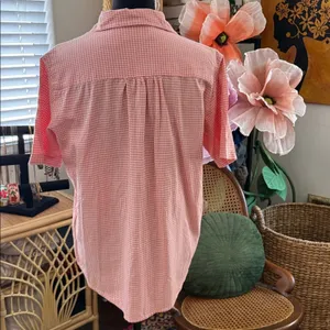 Vintage 90s Casey & Max Orange Gingham Floral Embroidery Preppy Button Up Blouse thumbnail 2