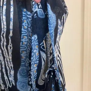 Be Clever Women’s Shawl Sleeved Cover Up Blue White Boho Print L Large NWT thumbnail 7