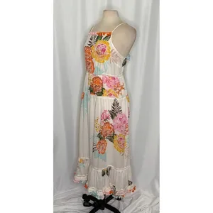 Anthropologie‎ FARM RIO Havana Floral Dress Midi Pom Poms Vacation Large Petite thumbnail 6