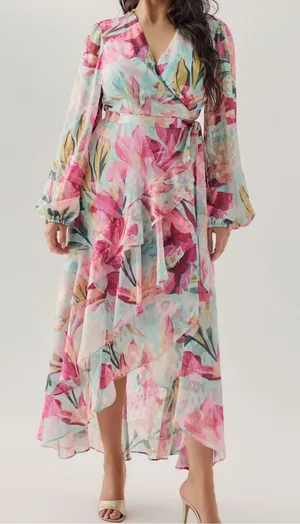 Hutch Sadey Mint Multi Tropical Floral Burnout Wrap Midi Dress Size 1X thumbnail 1