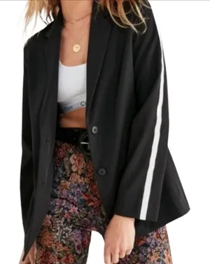 Urban‎ Outfitters Sports Stripe Blazer Black Sz XS thumbnail 1