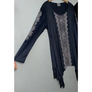 Vocal Tunic Top Size XL Gray Faux Suede Fringed Silver Studded Whimsigoth Punk thumbnail 2