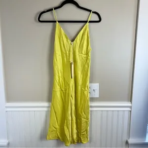 NWT Euro Summer Chartreuse Yellow V-Neck Slip Dress XS thumbnail 10