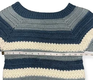 Blue White Stripes Crochet Y2K Handmade Sweater Fall Winter thumbnail 2