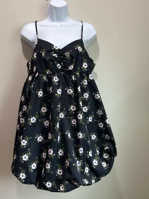 Free People Bubble Black Floral Mini Dress with Lavender & Green Accents thumbnail 3