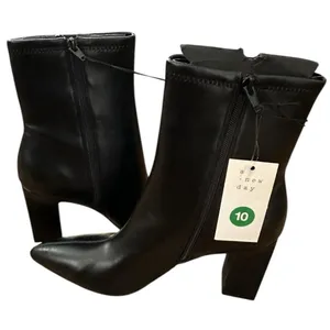 A New Day Ankle Boots Donna Women's Size 10 Black 3½" Heel Side Zip Faux Leather thumbnail 3