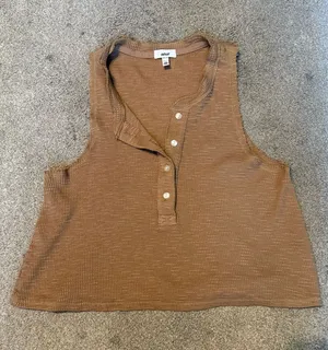 Aerie Cocoa Brown Henley Ribbed Oversized Crop Top Size XS thumbnail 1