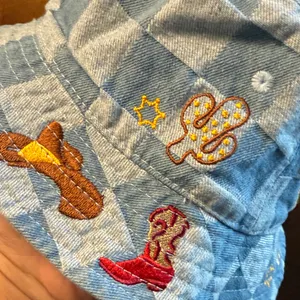 Urban Outfitters Denim Poppy Checkered Cowboy Cowgirl Embroidered Bucket Hat thumbnail 4