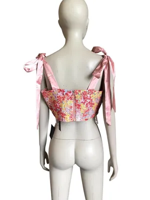 NWT Lulu’s Pink and Red Multi Patterned Crop Top thumbnail 4