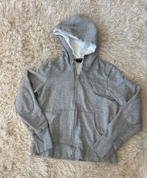 GAP Gray Zip Up Hoodie Sweatshirt with Elbow Patches‎ Size Medium y2k thumbnail 1
