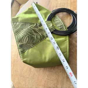 No Brand Lime Green Satin Evening Handbag Lucite Ring Handles Embroidered Clutch thumbnail 6