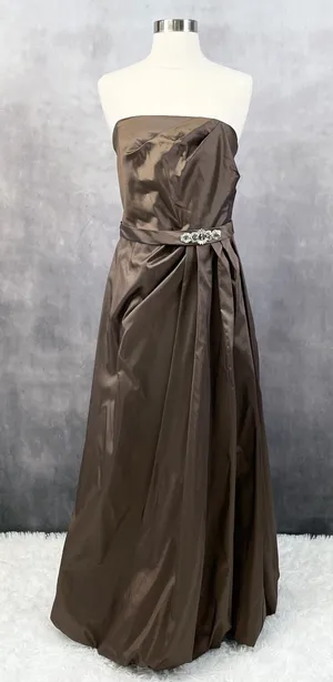Davids Bridal Strapless Dress Womens Size 10 Brown Bridesmaid‎ Prom Dressy Gala thumbnail 1
