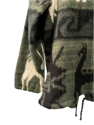 VTG Gensis Alpaca Wool Hooded Sweater Jacket Llama Aztec Green Small Stretch thumbnail 8