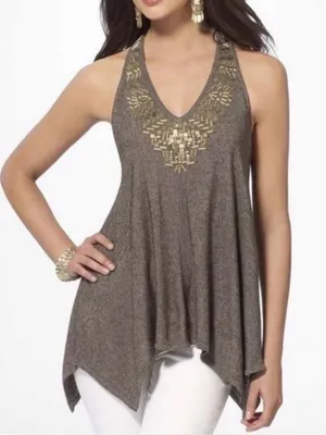 VTG Cache Beaded Y2K Boho Handkerchief Knit Tank Top Size XS. thumbnail 1