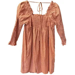 Free People $128 Star Dip Smocked Cotton Mini Dress Retro Boho Oversized XS thumbnail 4