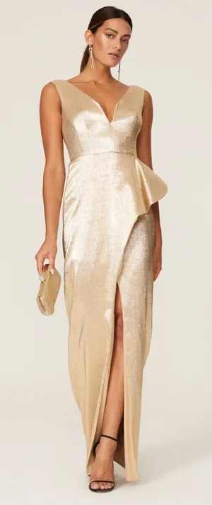 Black Halo Metallic Gold V-Neck Maxi Gown thumbnail 1