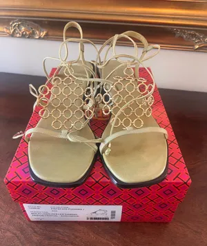 Tory Burch Gold Circle-Link Lace-Up Sandals thumbnail 1