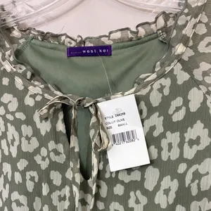 West Kei Olive Green Leopard Print Smocked‎ Midi Dress NWT Small D6625-B thumbnail 11