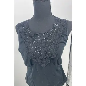 WD NY Black Sleeveless Top with Sequin‎ Lace Embellishment Elegant Evening Wear thumbnail 3