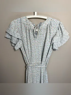 JessaKae Dainty Floral Belted Midi Dress Lace Eyelet Sleeves thumbnail 6