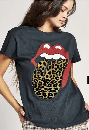 Daydreamer Free‎ People Rolling Stones Leopard Graphic T-Shirt Oversized XS thumbnail 1