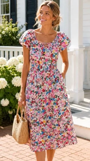 J. Crew Regenerative Cotton Blend Floral Maxi Dress Milkmaid size M thumbnail 1
