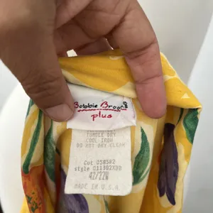 90s Floral Blouse Top XL Yellow Funky Art Teacher Button down Bloomcore Teacher thumbnail 5