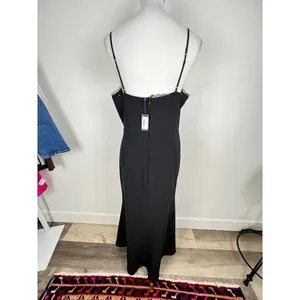 Marchesa Notte Chantilly Lace Trimmed Crepe Gown Black 12 Formal Elegant Evening thumbnail 4