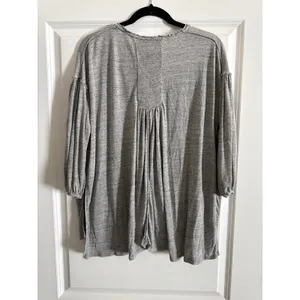 We The Free Grey Just a Henley V-Neck Linen Blend Oversized Boho Top Small thumbnail 6