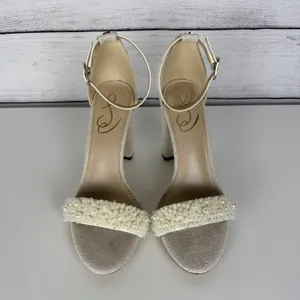 SAM EDELMAN Yaro Perla Beaded Block Heel Sandals Ivory US Size 7.5 Wedding Party thumbnail 4