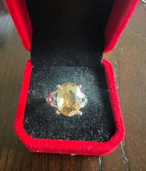 Gorgeous Silver Simulated Citrine Gemstone 5.5 Cut Stone CZ Cocktail Ring Size 7 thumbnail 1