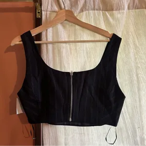 Avec‎ Les Filles Pinstripe Corset Top Tank Charcoal Black Sleeveless NWT Size M thumbnail 4