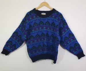 Vintage Gallagher Large Blue/Purple Geometric Cozy, Fuzzy, Knit Sweater GUC thumbnail 8