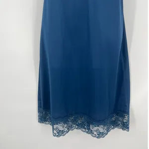 Vtg Val Mode Y2K Slip Dress Sz 32 Coquette Lace Midi Bow 90 Sheer USA Satin Blue thumbnail 3