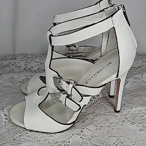 Modern Vice Rio white open toe strappy zip up back stiletto heels sz 8.5 thumbnail 5