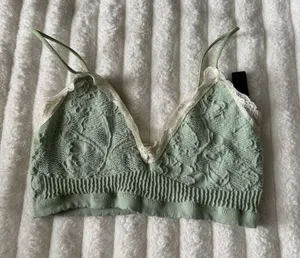 Urban Outfitters Sage Green Lace-Trim Knit Bralette thumbnail 1