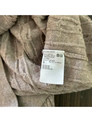 Uniqlo Women's Heather Brown Cable Knit Hoodie Sweater Granola Cottage Pullover thumbnail 5